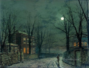  Moonlight Painting - The Old Hall Under Moonlight city scenes landscape John Atkinson Grimshaw